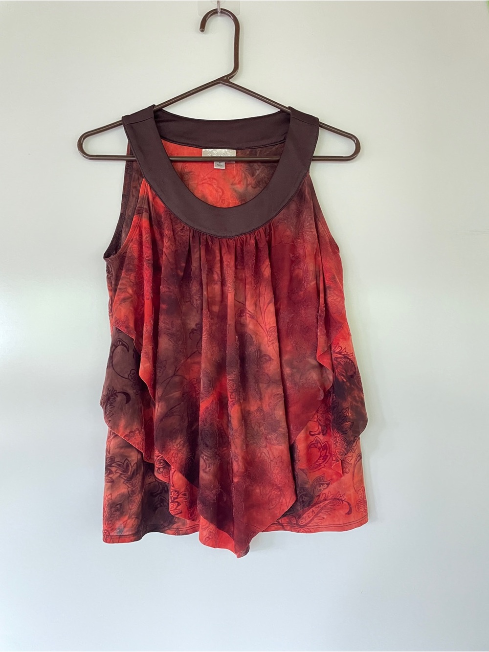 Dress barn Fairy core Sleeveless Red Floral Ombre Women's Top flocking pattern